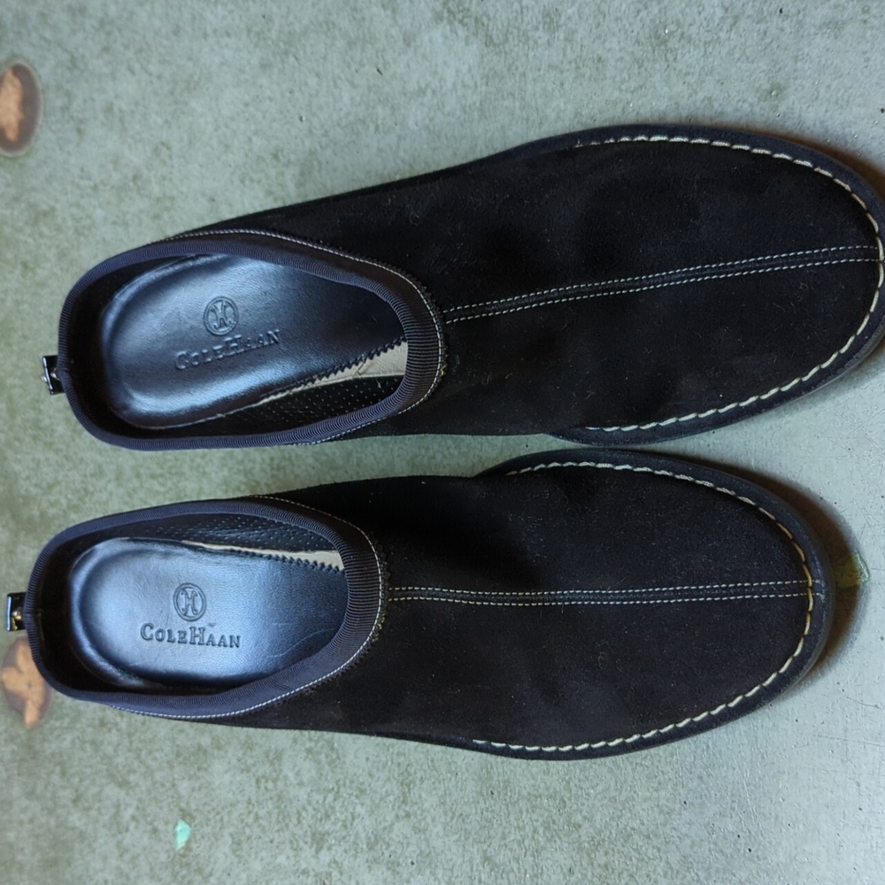 Cole Haan black suede wedge mules, size 8B - Picture 4 of 5